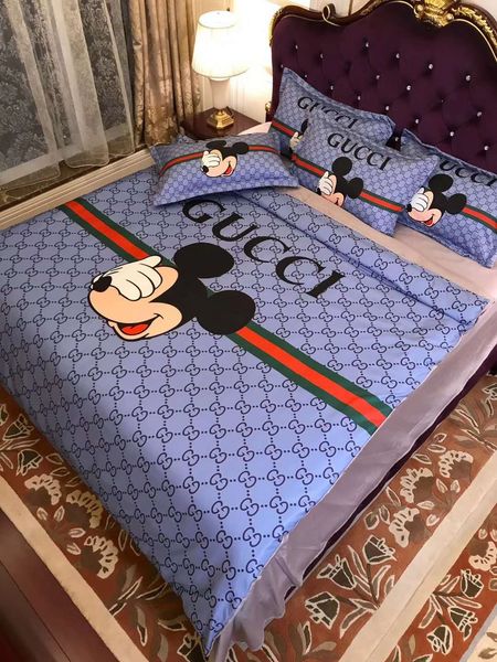 

branded cotton bedding sets designer letter printed sheet comforter cover pillowcase fashion home textile, Blue;gray
