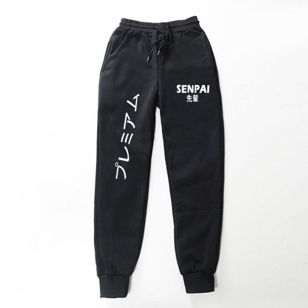 

японская streetwear моды сенпай печатных брюки мужские осень зима мужчины женщины jogger брюки повседневный fit руно sweatpants, Black