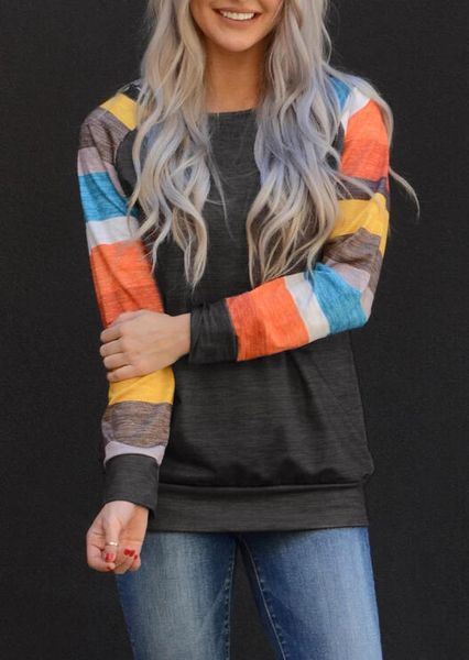 

women color block striped harajuku blouse dark grey vogue girl fall autumn spring stripe ulzzang tee korean clothes plus size, Black
