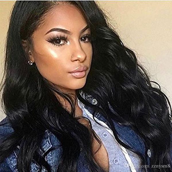 

свободная волна 150 плотность 360 кружева фронтальная парики pre щипковых бразильский remy человеческих волос 360 парики волос младенца для, Black