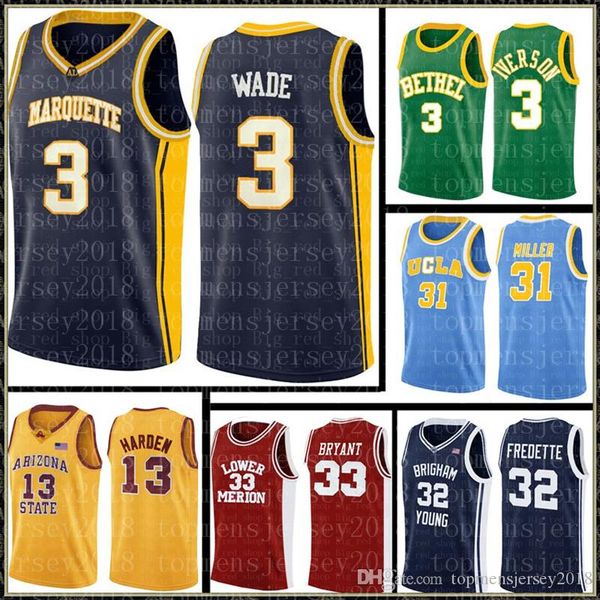 

ncaa dwyane 3 wade jersey college allen 3 iverson len 34 bias lebron 23 james 13 harden 33 brid, Black