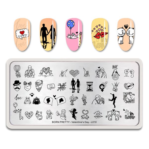

born pretty nail stamping plate rectangle nail art template stamp diy design decoration valentine's day -l010, White