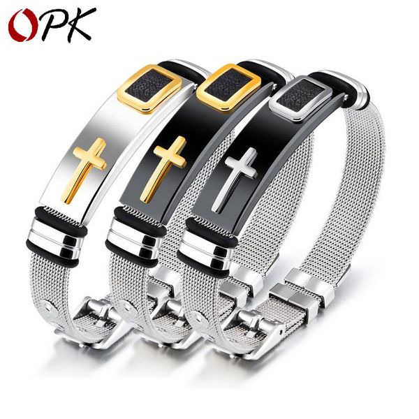 

steel jewelry from europe and the united states net belt cross bracelet personality man bracelet adjustable, Black