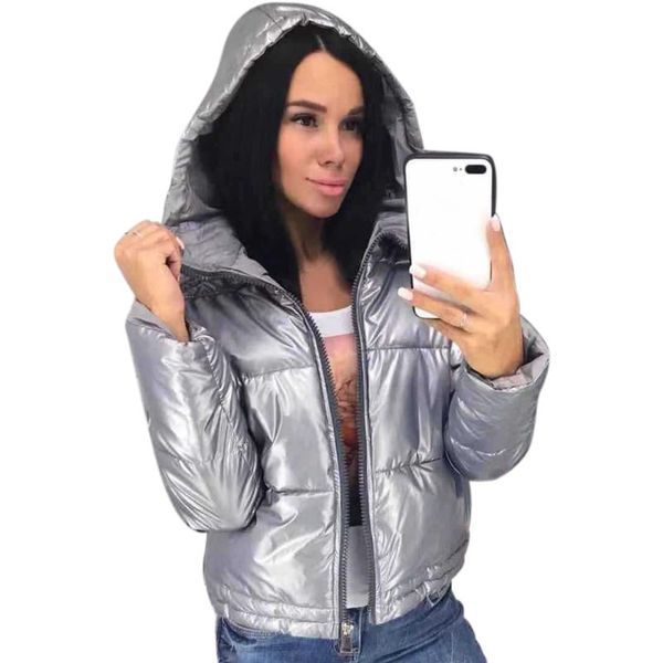 

тонкий короткие ветрозащитный длинные рукава молния искусственного меха outwear solid hood сгущает теплый снег зимний женщины вниз пальто, Black