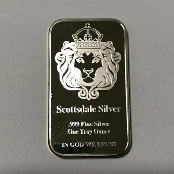 

10 pcs Non magnetic Scottsdale lion head bar brass core silver plated bullion 1 OZ ingot 50 mm x 28 mm home decoration collectible coin