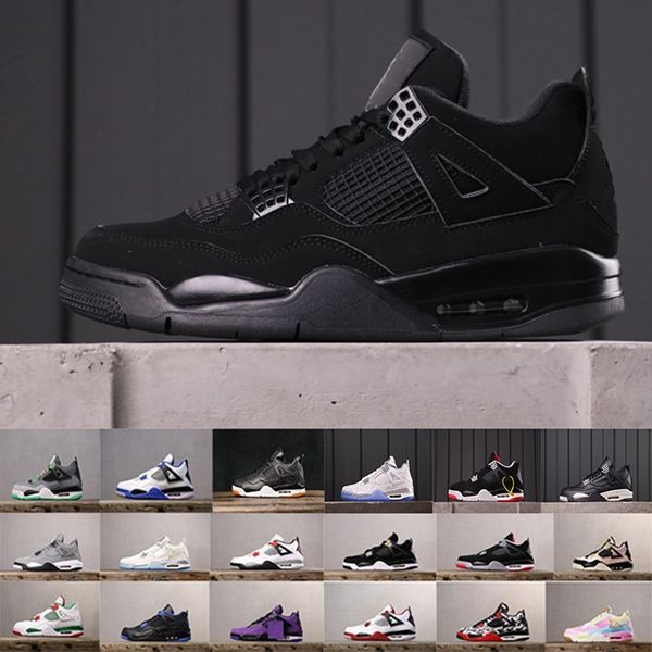 

classic black cat bred iv 4 black cement sneaker laser fire red green glow basketball shoes iv 4s raptors royalty white cemcent black gum