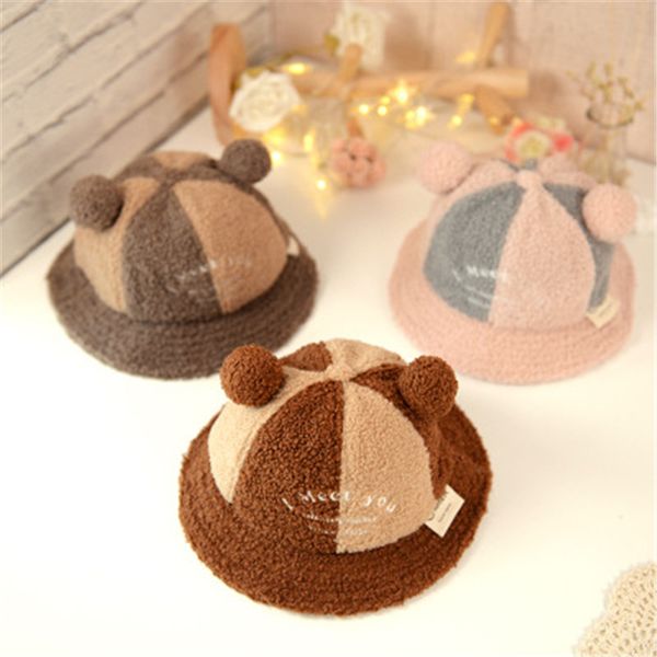 

2019 fall winter patchwork letter campaniform pompom cute kids children bucket hat cap thick boy girl fashion accessories-qnc