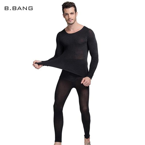 

b.bang winter 37 degree men thermal underwear set ultrathin heat long johns high elastic warm suit size, Black;brown
