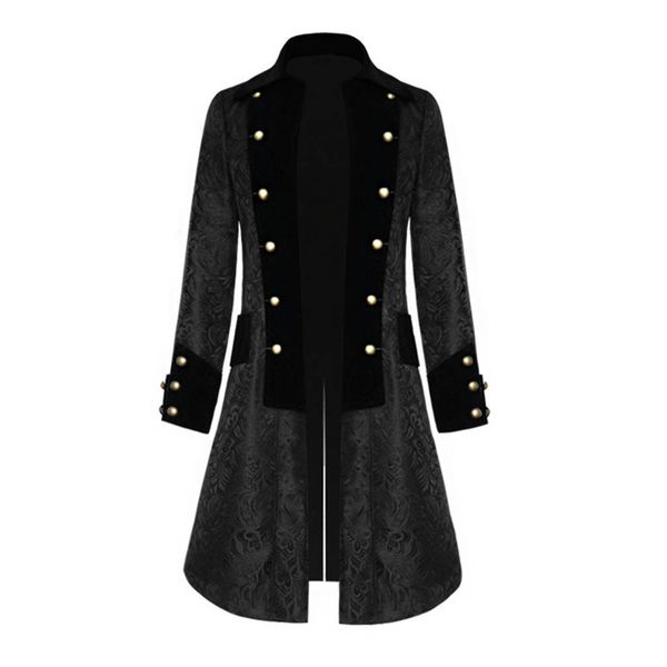 

men button fashion steampunk vintage tailcoat jacket gothic frock uniform cool costume trench male coat dropshipping, Black;brown