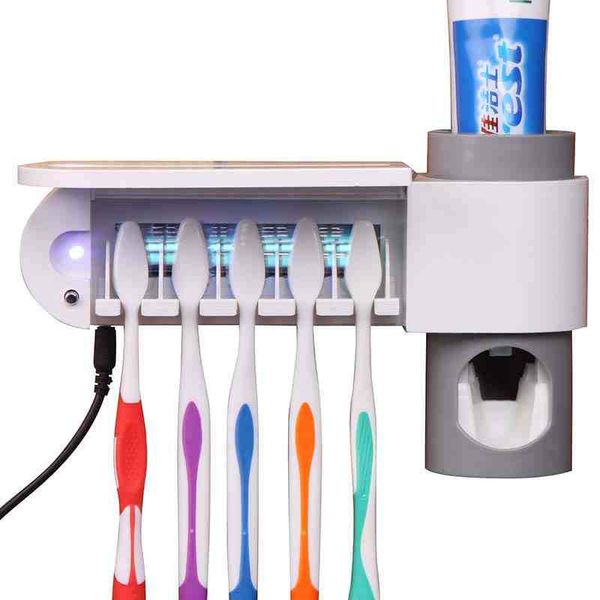 

3 in1 automatic toothpaste dispenser antibacteria uv light ultraviolet sterilizer toothbrush holder cleaner bathroom organizer eu/uk/us plug