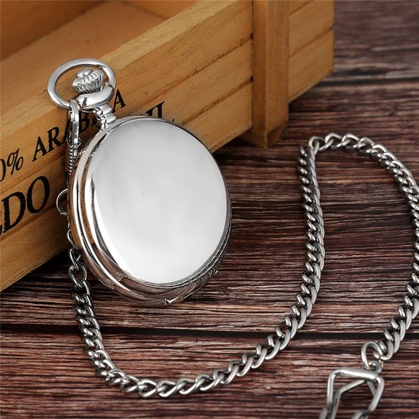 

antique smooth case silver pendant pocket fob watch modern arabic number analog clock men women fashion necklace chain gift, Slivery;golden