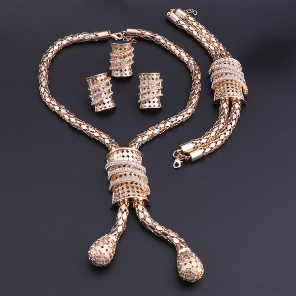 

oeoeos африканский дубай золотой цвет ювелирных изделий нигерийский кристалл ожерелье серьги женщины итальянский свадебный комплект ювелирны, Silver