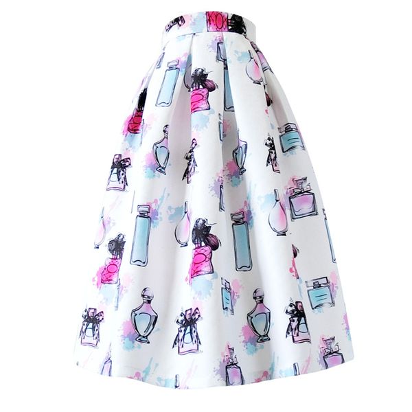

весна осень женщины симпатичные печать белый цвет-линии средний длинные юбки бесплатная доставка xhsd-3398, Black