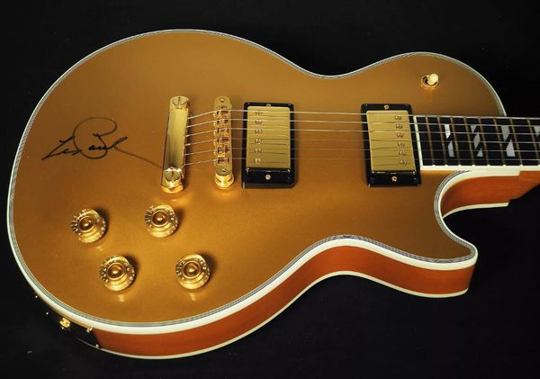 

custom shop 90th anniversary gold supre electric guitar no back cover, ebony fingerboard & split block mop inlay, globe headstock inlay