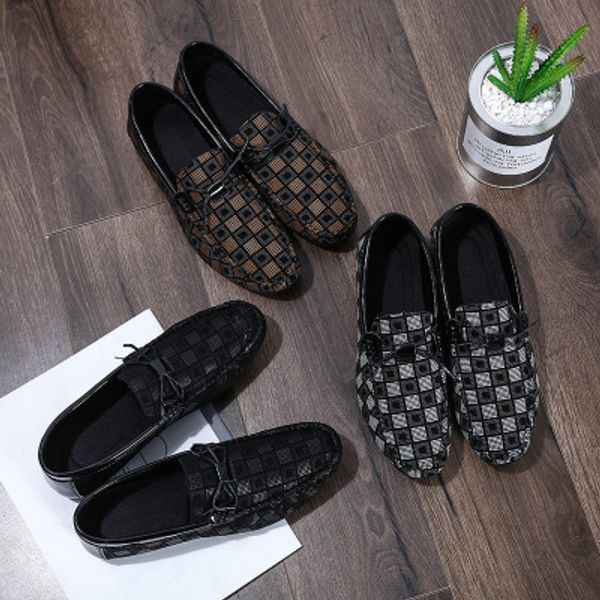 

spring summer new men's lattice loafers comfortable flat casual shoes men breathable slip-on soft leather driving shoes moccasins, Black
