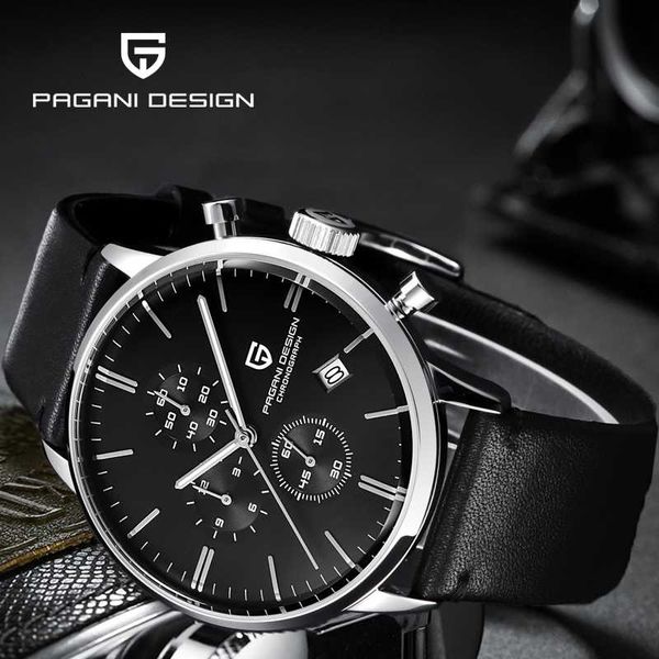 

quartz men watch fashion brand pagani design watch men 30m waterproof japan vk67 movement business wristwatch reloj hombre, Slivery;brown