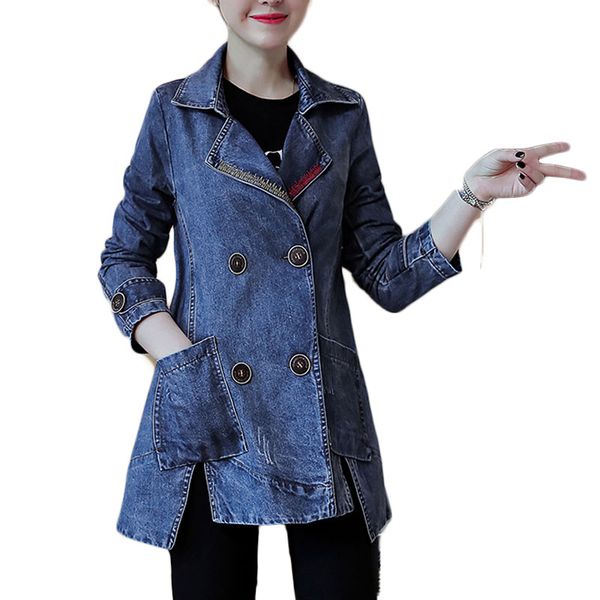 

autumn denim outwear woman casual clothes cowboy coat women long joker leisure trench overcoats double breasted outfit long top, Tan;black