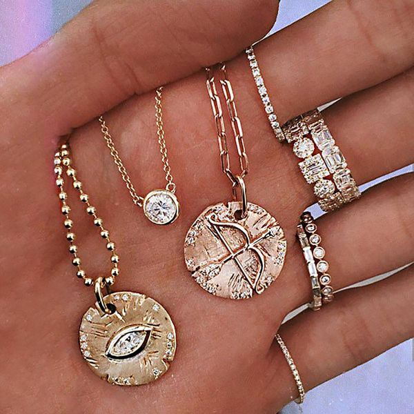 

2019 creative fahsion bohemian women multilayer bow arrow eye round pendant rhinestone chain necklace statement party jewelry, Silver