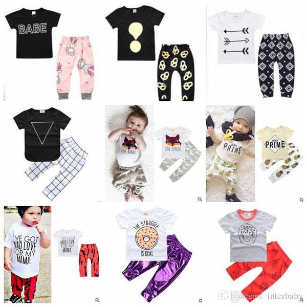 

baby girl clothes kids ins clothing sets floral cartoon pants suits letter striped camo animal print t-shirt pants outfits 1-3y byp5387, White