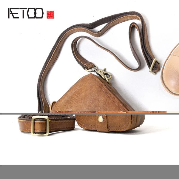 

aetoo handmade men 's bags shoulder small sacks outdoors portable cowhide cross - pack casual mini mad horse pockets men
