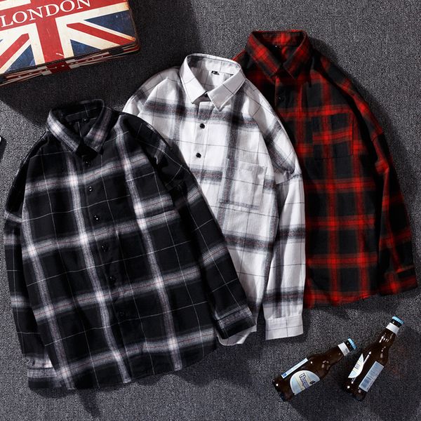 

дизайнер мужской тренд осень плед рубашки с длинным рукавом рубашки прилив бренд случайный дюймовый пальто мужчины, White;black