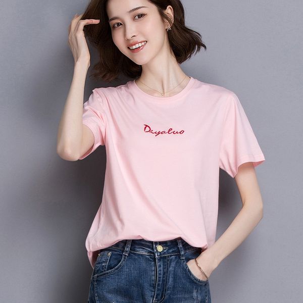 

t-shirt embroidery women's ins ultra-fire cotton letter embroidery t-shirt 2020 white loose top