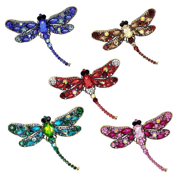 

crystal vintage dragonfly brooches for women large insect brooches pin fashion dress coat accessories cute jewelry accessories, Gray