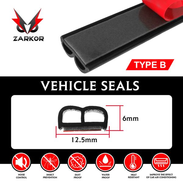 

zarkor car door seal strip 12.5x6mm self adhesive insulation anti noise dustproof edge rubber trunk soundproof weatherstrips