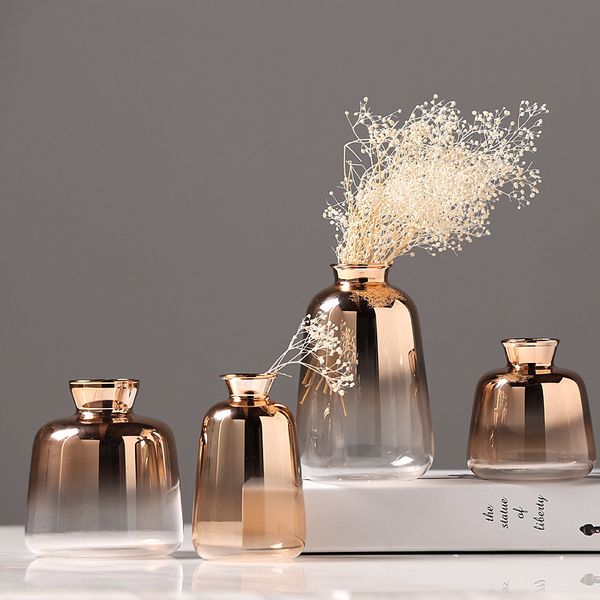 Glass Vase Nordic Electroplated Gold Vase Glass Flower Vases For