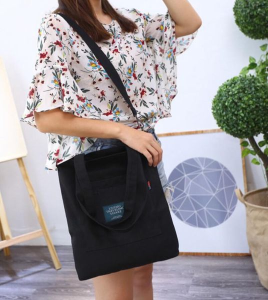 

high capacity women canvas tote ladies casual shoulder bag foldable reusable shopping beach bag solid canvas shoulder bags 5pcs/lot