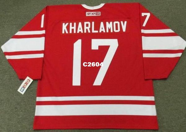 

real men real full embroidery #17 valeri kharlamov ussr 1972 vintage hockey jersey or custom any name or number jersey, Black;red