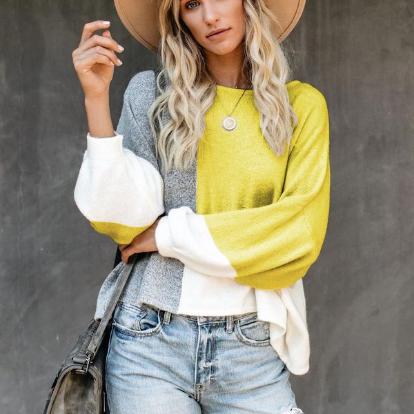

womens color block crewneck sweaters striped long sleeve chunky knitted pullove autumn winter women knitted sweater mujer c1111, White;black