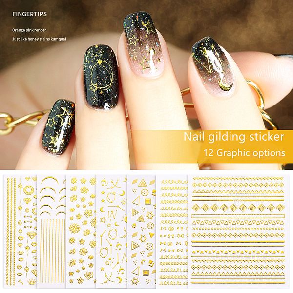 

1 лист 3d наклейки ногтей наклейки золотую геометрия кривая полоса линии градиента ногтей клей фольги чередование лента ногтей наклейки, Black