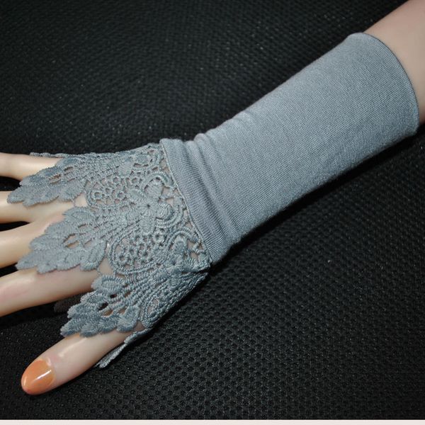 

sparsil women lace crochet fake sleeve fashion detachable wrist band sweater blouse fake cuff decorative sleeve accessories, Blue;gray