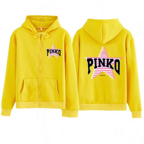 

letter and pentagram print solid color long sleeve hoodie couple long sleeve casual zipper pocket sweatshirt spring autumn top, Black