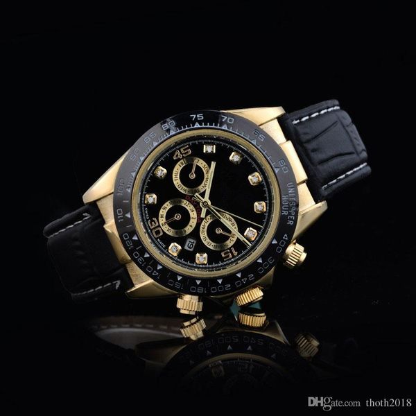 

relogio masculino мужские часы Luxury Watch dress дизайнер моды Черный Циферблат Календарь золотой браслет Складная застежка Мастер Мужской подарки пары