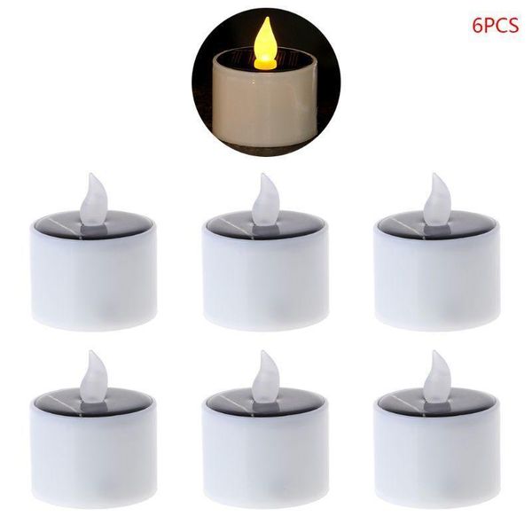 

6pcs solar powered led candle light yellow flicker tea lamp festival christmas wedding romantic decor y200531