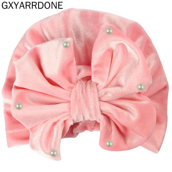 

10pcs/lot wholesale velvet baby hat girls big bow winter pearls turban hat pgraphy props elastic kids beanie cap accessories, Slivery;white