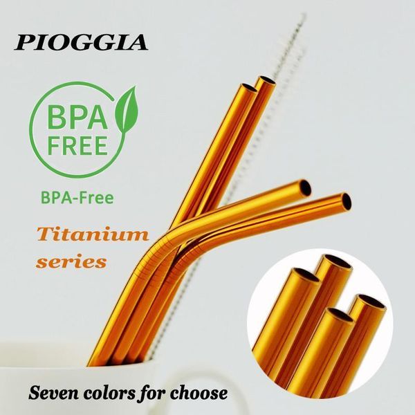 

colorful 304 stainless steel straws reusable straight bent metal drinking straw with cleaner brush set party bar accessory