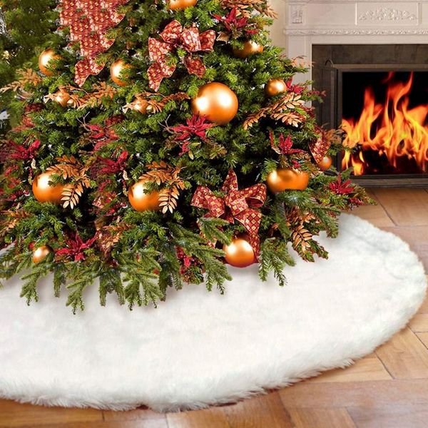 Grembiuli bianchi in peluche per gonna per albero di Natale, decorazioni per tappeti per albero di Natale
