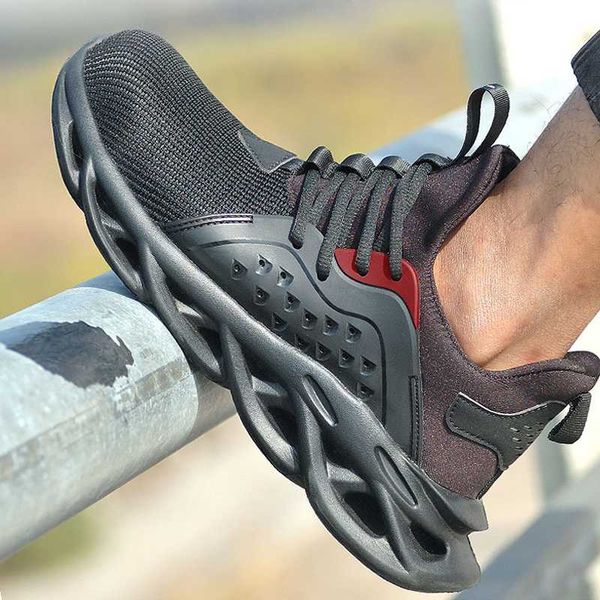 

2019 new steel toe men safety shoes work sneakers women boots big size 36-48 breathable outdoor work boots, Black