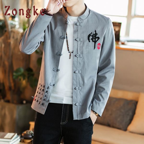 

zongke chinese style buddha-word embroidery jacket men streetwear clothes bomber jacket men hip hop coat 4xl 2019 new, Black;brown