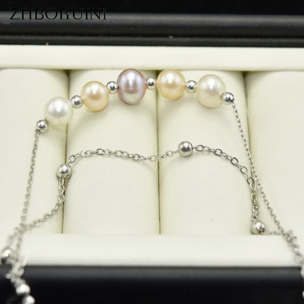 

other bracelets zhboruini 2021 simple female charm bracelet real natural pearl tassels 925 sterling silver jewelry beads gift, Golden;silver