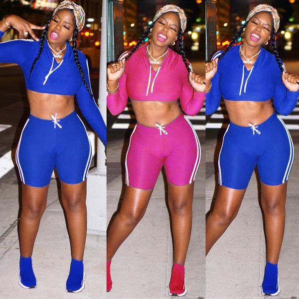 

2020 explosion models women's long-sleeved shirt short side stripes shorts suit two pieces fashion sports lady suit great flexibility, Gray