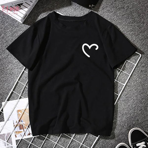 

2020 summer women t shirt девушки харадзюку любовь печать top tshirt с коротким рукавом o шея пары lovers хлопок 100% хлопок белый tshirt, White