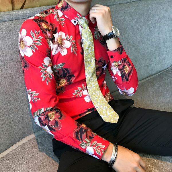 

классический красный mens printed рубашки размер 3xl slim fit элегантный мужской деловой свадеб groom платье рубашка, White;black