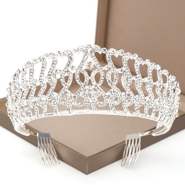 

luxury jewelry crystal tiara crowns princess queen party prom rhinestone tiara bridal wedding jewelry accessories lb, Golden;white