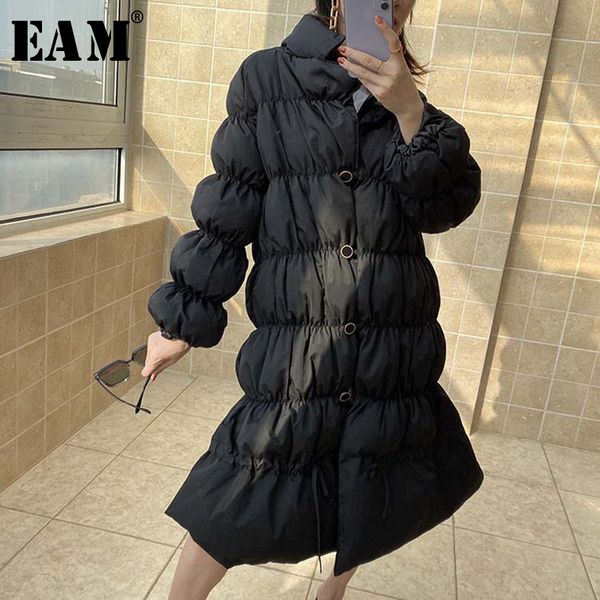 

eam] black split big size cotton-padded coat long sleeve loose fit women parkas fashion tide new autumn winter 2019 19a-a275