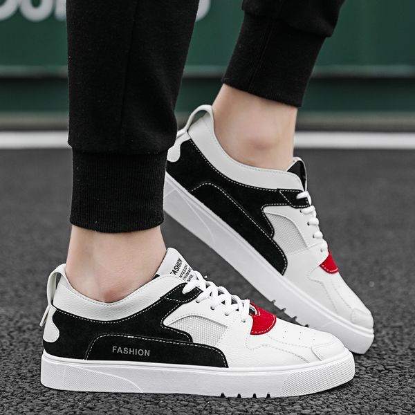 

casual men shoes leather lace up fashion classic black white sneakers men mesh breathable