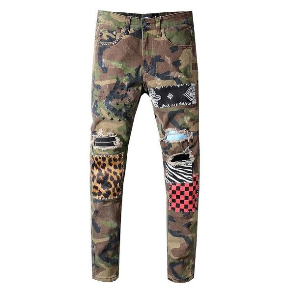 

classic tide brand trousers luxury designer jeans amiri mens jeans high-end fashion casual pants camouflage sergeant trousers jeans slim fit, Blue